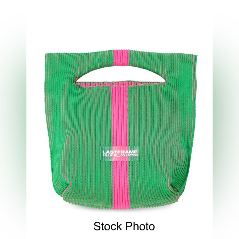 LastFrame Two-tone rib-knit Green with Pink Strap Bag Made in Japan